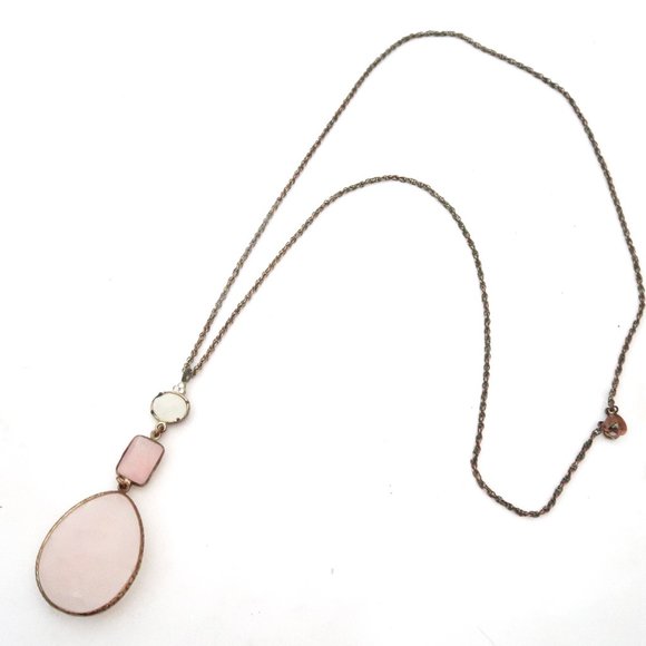 LOFT Y-drop necklace w rose quartz pendant - Picture 2 of 4